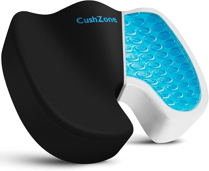 Gel Seat Cushion, Enhanced Memory Foam Cushion for Tailbone Pain, Black | Cooling Gel for Office Chair, U-shaped Design Chair Cushion for Gaming, Car, Wheelchair, Non-Slip Base, Washable Cover by CushZone