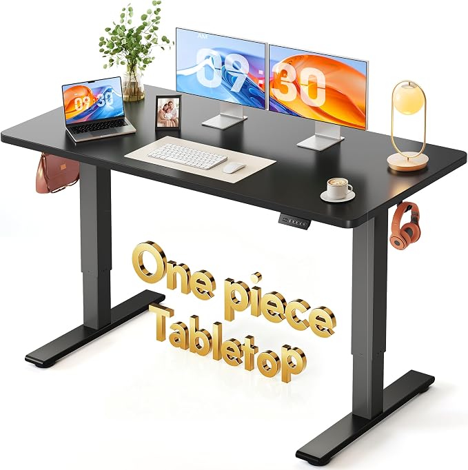 FEZIBO One-Piece Standing Desk, 55"x28" Seamless Tabletop Electric Height Adjustable for Home Office, Study Rooms & Multi-Device Workstations, Black by FEZIBO