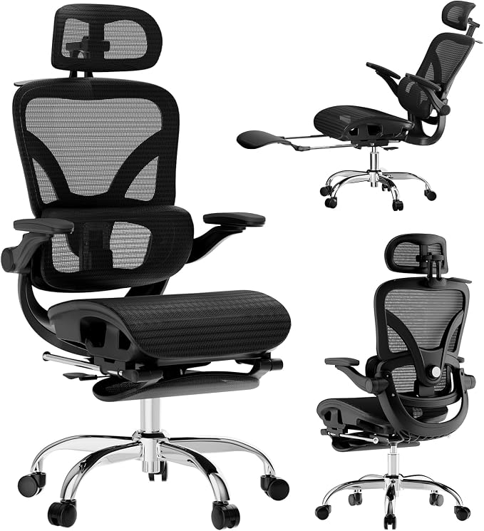 Ergonomic Office Chair, Home Office Desk Chairs with Adjustable Lumbar | Allion Ergonomic Mesh Computer Gaming Chairs with 3D Headrest, Flip-up Arms, Big Tall Reclining chair for Men Women, Black by Unknown