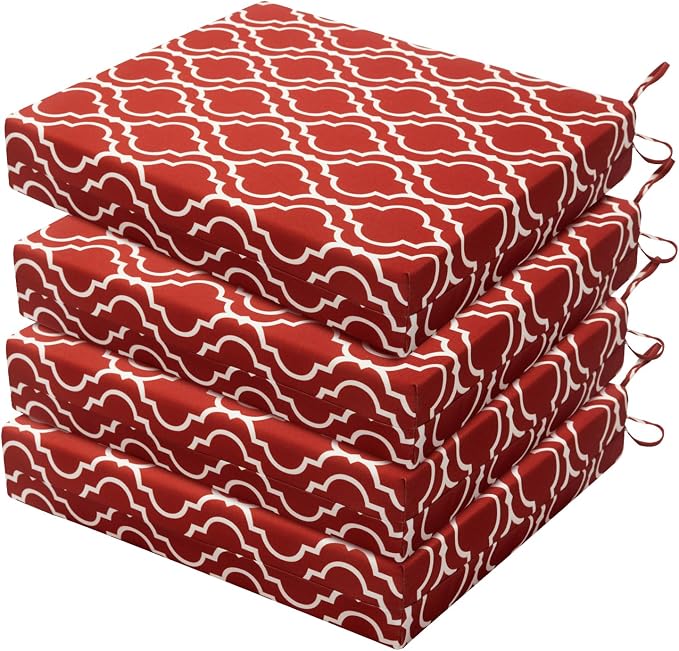 HARBOREST Outdoor Chair Cushions Set of 4, Water Resistant Patio Chair Cushions with Ties, Square Corner Outdoor Seat Cushions for Patio Furniture, 18.5"x16"x3", Wine Red Geometry by HARBOREST
