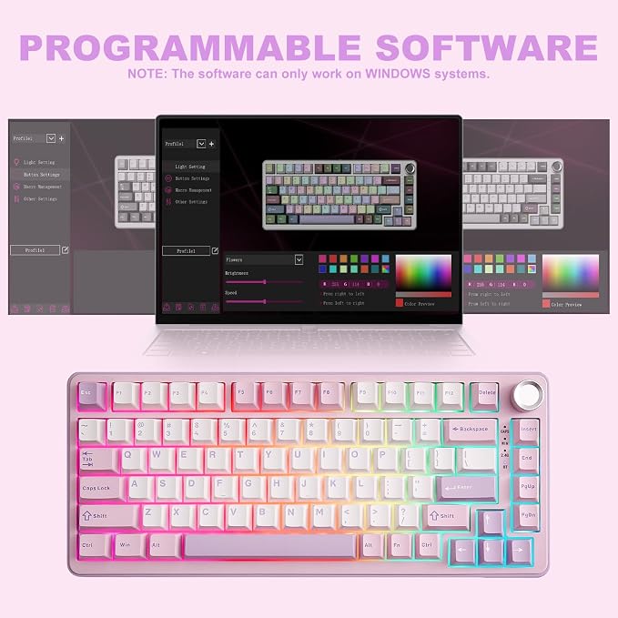 YUNZII B75 PRO 75% Wireless Mechanical Keyboard (Purple, Milk Switch) | Hot Swap Keyboard with Knob, Gasket Mount, Creamy Pre-lubed Switch for Smooth Typing, BT/USB-C/2.4G, for Gaming - Image 7