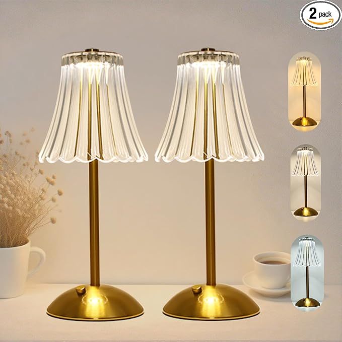 2 Pcs Cordless Rechargeable Table Lamp, Touch Dimming, 3 Color Modes | 5000mAh Battery Power, Stepless Dimmable, Crystal Table lamp for Bedroom/Bar/Kitchen/Outdoor/Desk, Home Décor Gift by Unknown