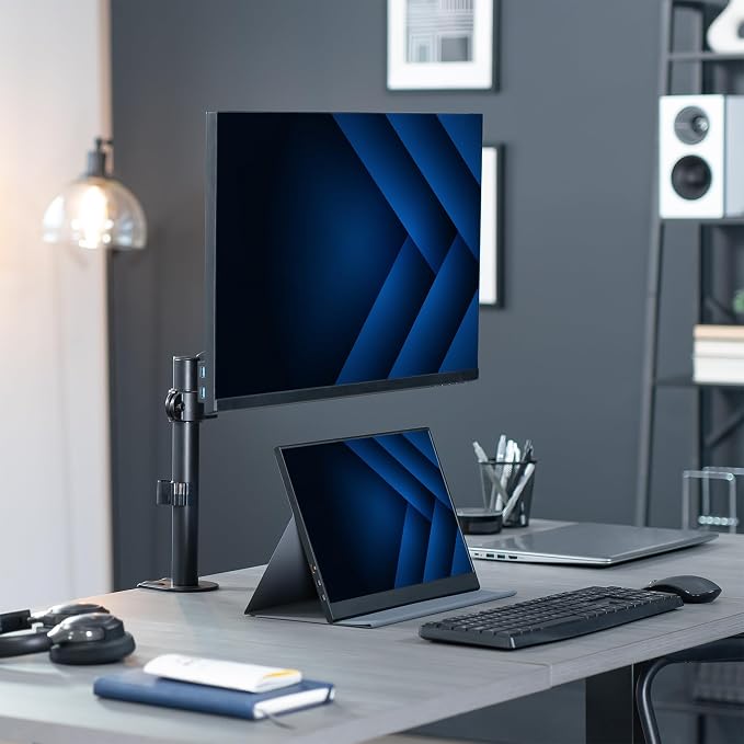 VIVO Single Monitor Arm Mount for 17 to 32 inch Screens - Tension Height Adjustment, Full Articulating Tilt, Swivel, Heavy Duty VESA Stand with Desk C-clamp and Grommet Option STAND-V001K - Image 6