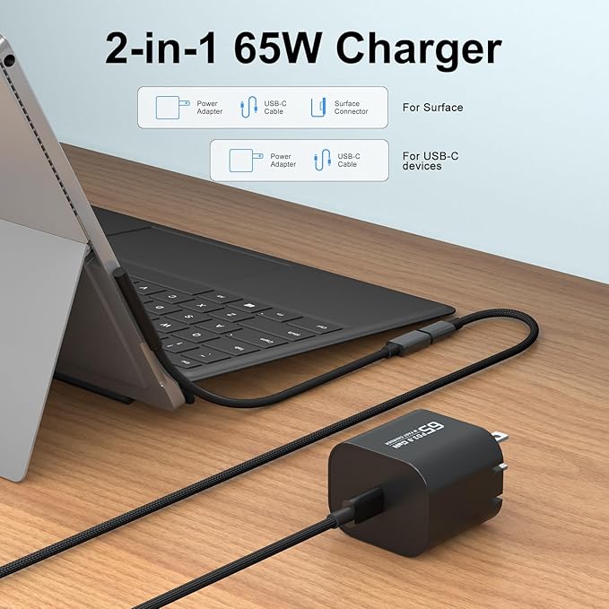 65W USB C Surface Pro Charger Compatible with Surface Pro 3/4/5/6/7/8/9/10/X/11/12,Surface Book1/2/3,Power Adapter Compatible with Microsoft Surface Laptop/Tablet,Support 44W 36W - Image 2