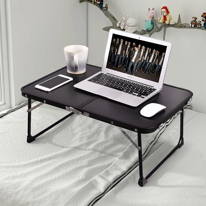 Foldable Laptop Desk, Portable Bed Table with Hidden Storage, Black | 23.6 x 15.3 in Work Surface, Hidden Storage, Aluminum Frame, Anti-Slip Feet, Carry Handle, Safety Locks - Image 4