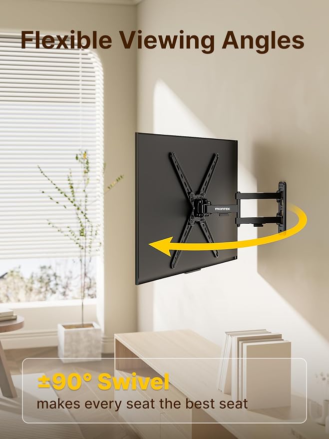 monTEK Full Motion TV Wall Mount for 13-55 Inch TVs up to 55 lb | ±90° swivel, landscape/portrait rotation and 14.4 in extension; 4X load tested, VESA 75x75 to 400x400 mm, single-stud mount - Image 5