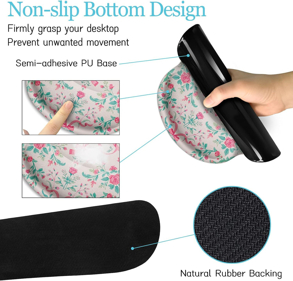 Pink Floral Desk Mat, Ergonomic Mouse Pad Set with Wrist Rest - Image 5