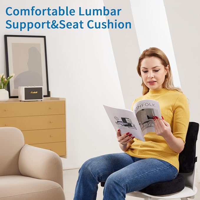 SAIREIDER Seat Cushion and Lumbar Support Pillow for Office Chair, Memory Foam Car Seat Cushions Back Support Pillows, Help Relieve Pain of Back, Lumbar, Tailbone and Sciatic Nerve（Black） - Image 7