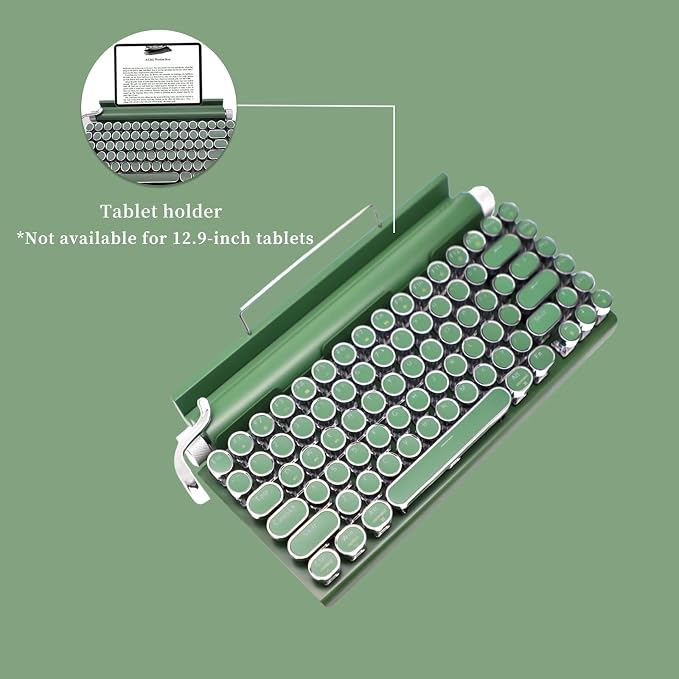 Adventurers Retro Typewriter-Style Mechanical Keyboard, 83 Keys, 75% Compact Layout, Bluetooth 5.0 and Wired, Hot-Swappable Blue Switch, White Backlit for Windows/Mac/iPad/PC/Laptop (Dark Green) - Image 6