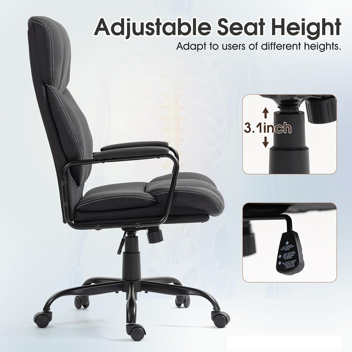 Dark Gray Big and Tall Ergonomic Executive Office Chair - Image 5