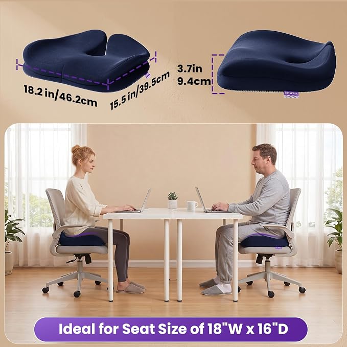 ZZ-WELL Seat Cushions for Office Chairs, Patented Pressure Relief Coccyx Cushion for Tailbone Pain, Memory Foam Butt Pillows for Wheelchair Car Sitting, Carrying Handle, Non-Slip (Navy Blue, Large) - Image 6