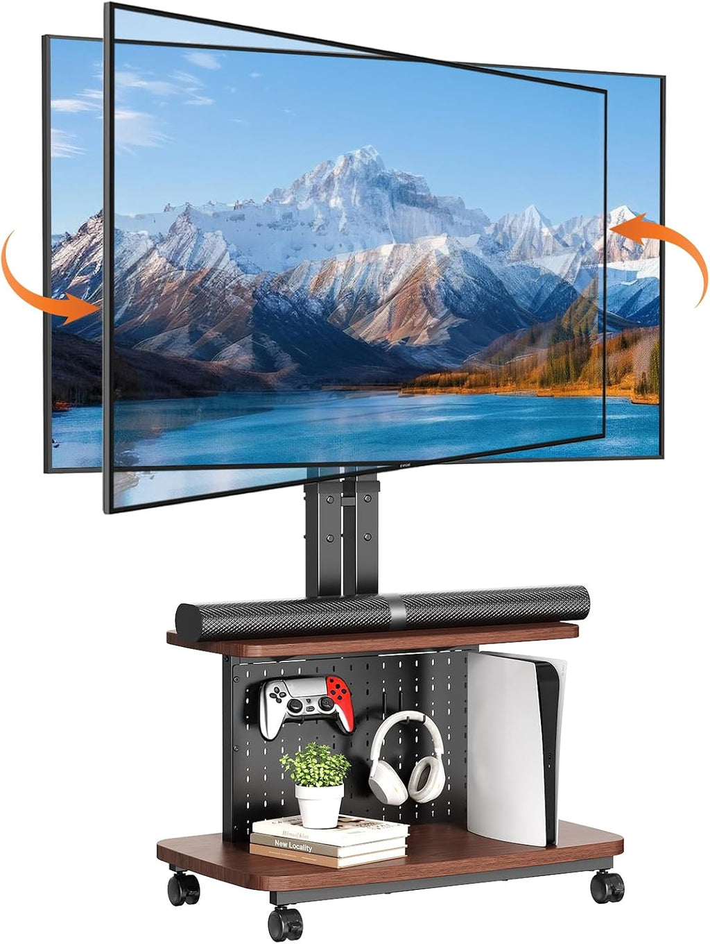 Mobile TV Cart on Wheels,Height Adjustable Rolling TV Stand for 32-85 inch TVs,with 5-Level Lift,35° Swivel,Portable Media Cart for Office,Outdoor by BEISHI