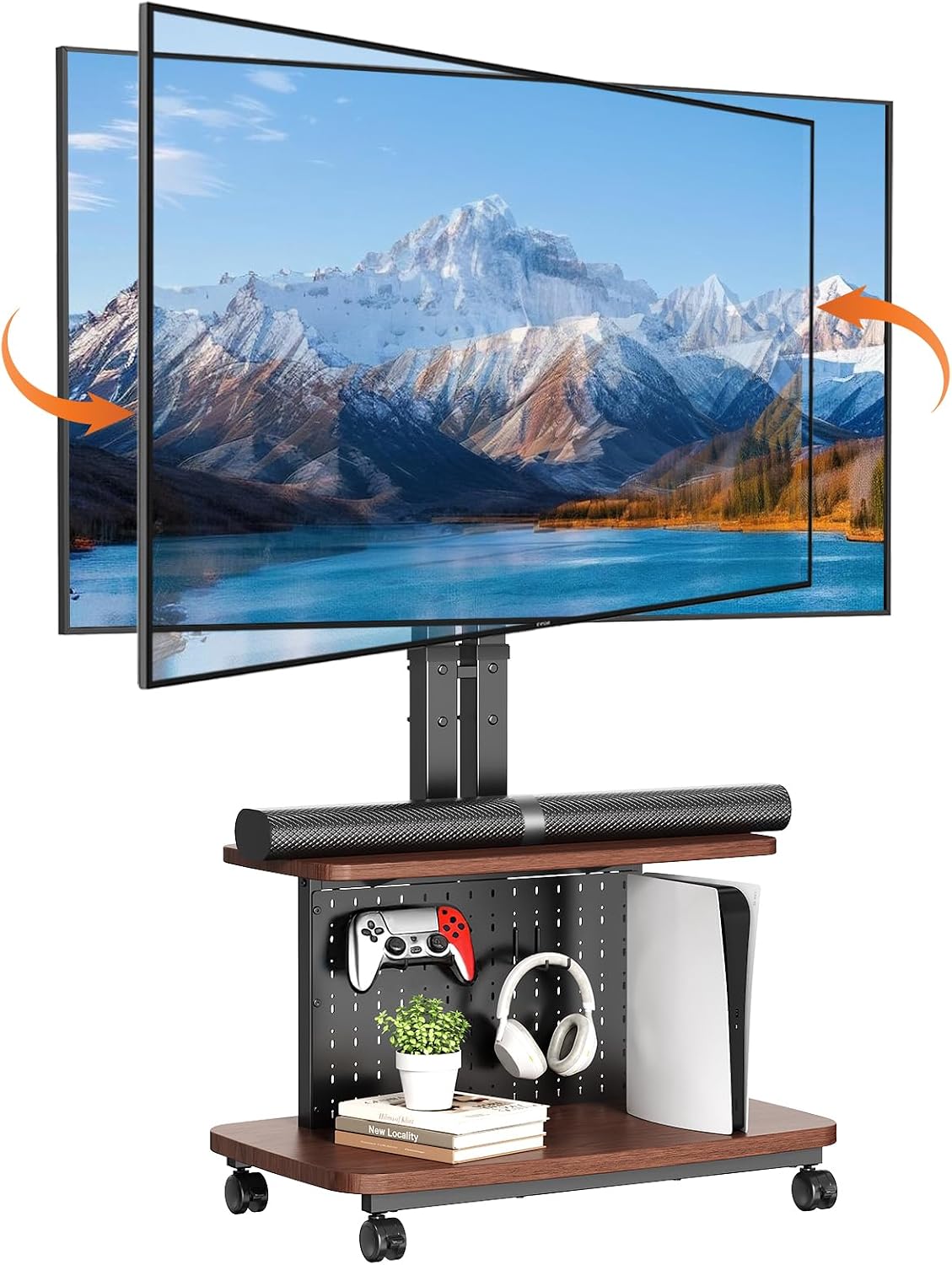 Mobile TV Cart on Wheels,Height Adjustable Rolling TV Stand for 32-85 inch TVs,with 5-Level Lift,35° Swivel,Portable Media Cart for Office,Outdoor by BEISHI