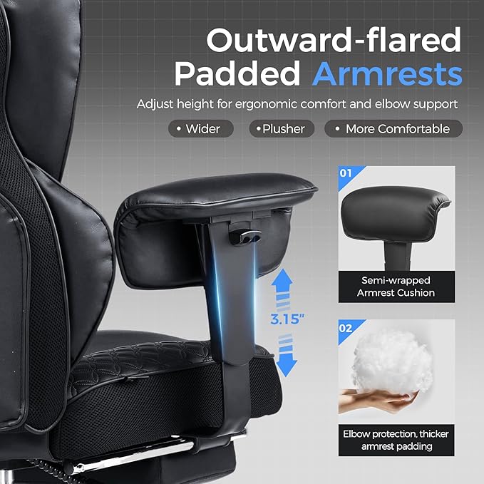 GTPLAYER Big and Tall Gaming Chair 400lbs Heavy Duty Office Chair with Foot Rest & Ergonomic Pocket Spring Lumbar Support, High Back 3D Saddle Shaped Cushion for Back Pain Relief, Matte-Black - Image 6
