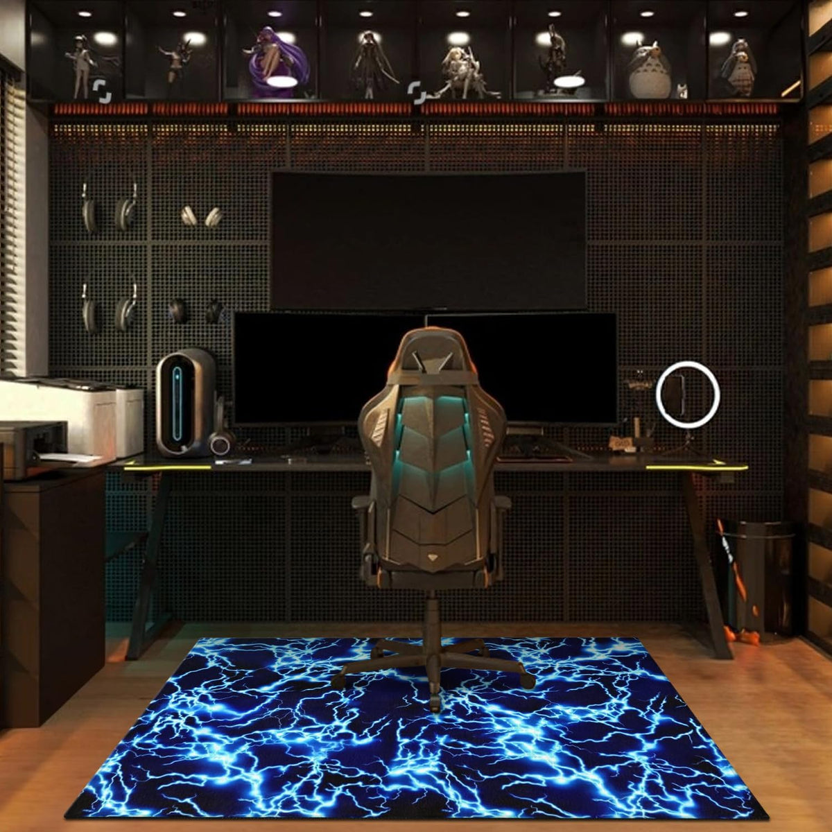 Gaming Chair Mat for Carpet Hardwood Tile Floor,36"x48" Gamer Rug for Game Room, Under Desk Non Slip Gamer Rug,Low-Pile Game Room Rugs,Rubber Backing Large Gaming Chair Floor Mat,Blue Lightning - Image 5