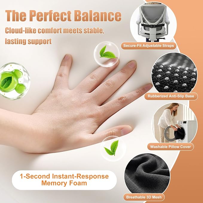 Thick Car Seat Cushion with Lumbar Support for Long Driving RV, Ergonomic Memory Foam Office Chair Cushion for Sciatica, Tailbone & Lower Back Relief, Ideal Gift for Drivers & Office Workers (Black) - Image 8