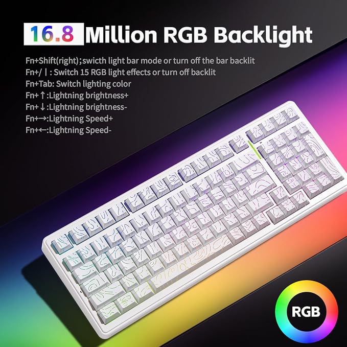 Aula F99 Creamy Keyboard Wireless Mechanical Custom Gaming Keyboards | 96% Computer Keyboard,Hot Swappable RGB Backlit Keyboards,Full Size Topographic Side-printed Keycaps,LEOBOG Switch - Image 4