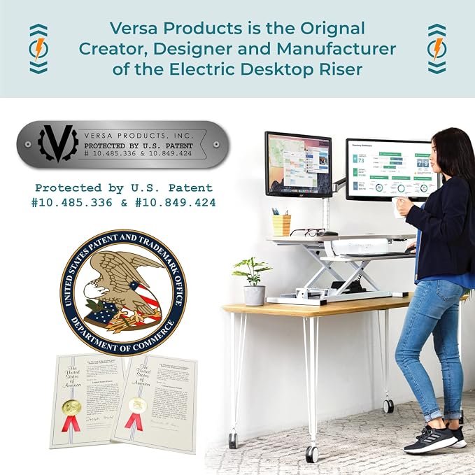 PowerPro 48 Inch Electric Standing Desk Converter – Push-Button Height Adjustable Sit to Stand Desk Riser for Multiple Monitors – Motorized Desktop Workstation with Wide Keyboard Tray - Image 9