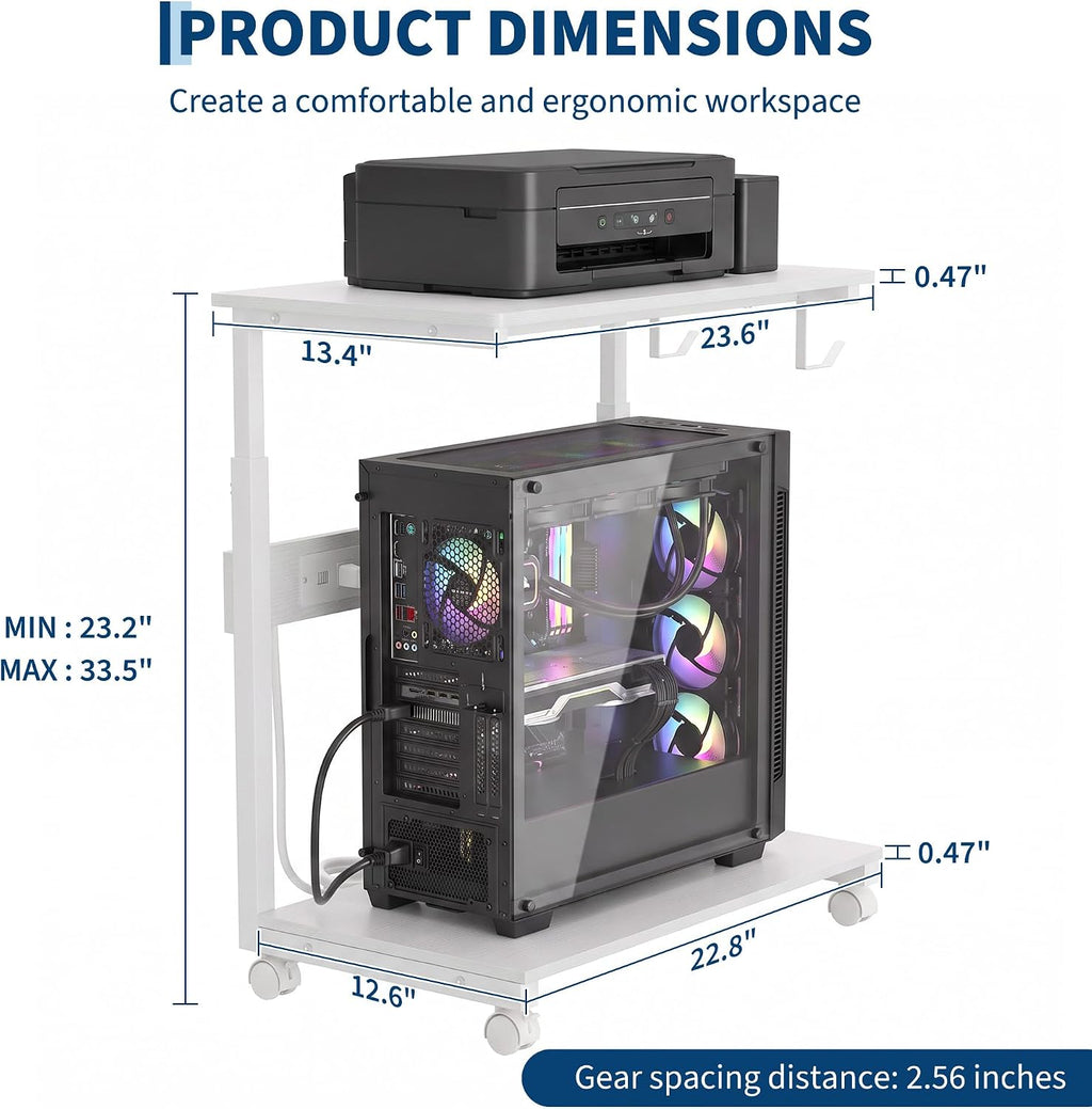 Rolling PC Tower Stand, Height Adjustable, White - Image 2