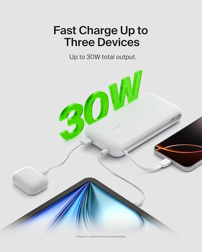 Belkin 20000mAh 30W USB C Power Bank, Portable Charger for iPhone & iPad | Fast Charging, Integrated USB C Cable, Eatra USB C Port, iPhone 17, iPad, Samsung Galaxy S26, Charge 2 Devices - Image 6