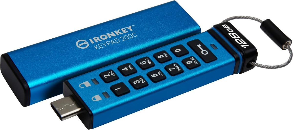 Kingston Ironkey Keypad 200 USB-C 128GB Encrypted Flash Drive | OS Independent | FIPS 140-3 Level 3 | XTS-AES 256-bit | BadUSB and Brute Force Protection | Multi-Pin Option | IKKP200C/128GB by Kingston