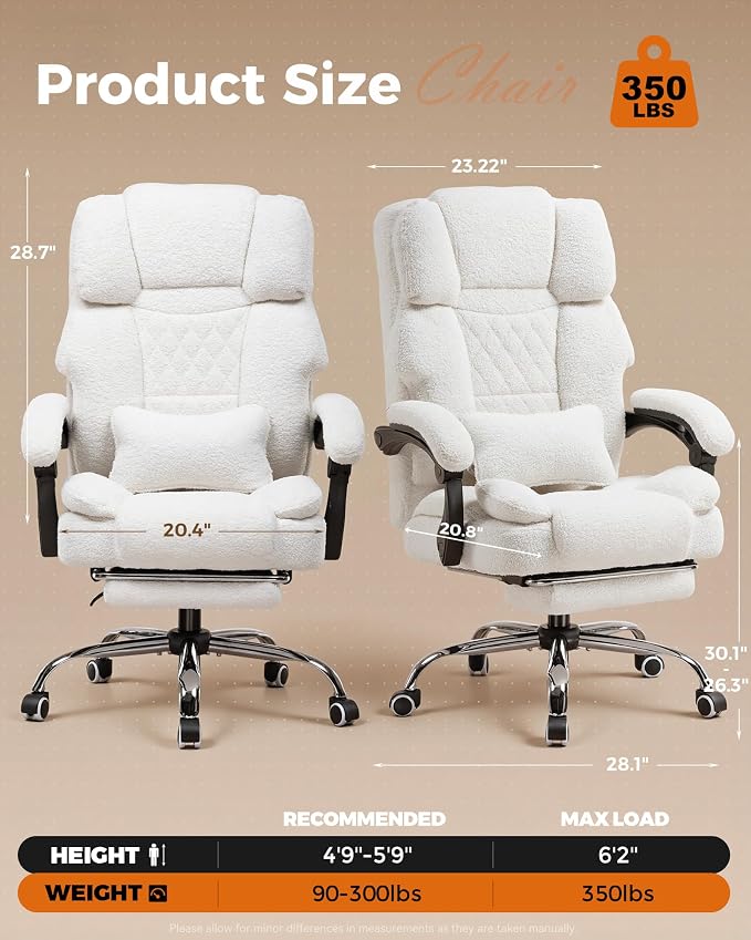 GTPLAYER Big and Tall Office Chair with Pocket Spring Cushion & Ergonomic Lumbar Support for Lower Back Pain Relief, High Back Computer Gaming Chair with Foot Rest, Comfy Teddy Fleece, White - Image 2