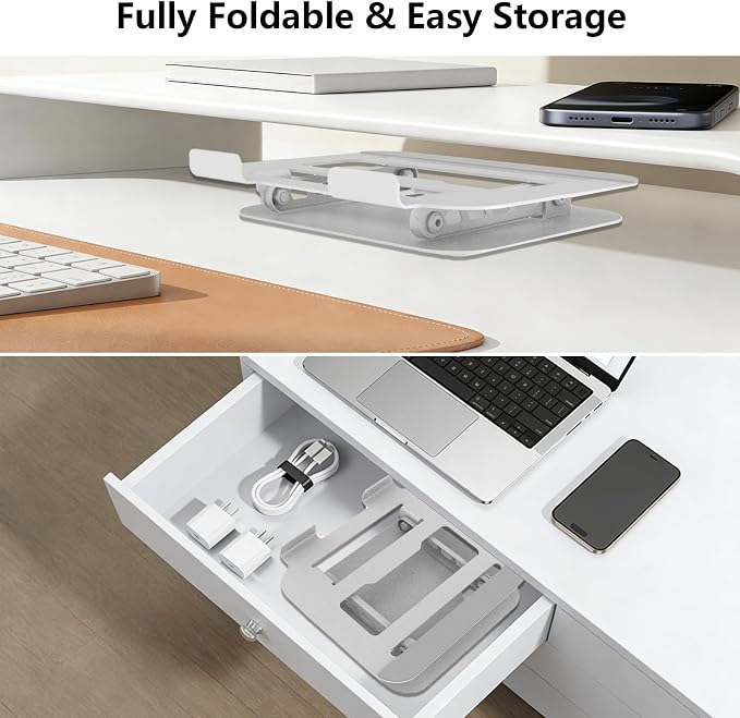 Adjustable Laptop Stand for Desk, Silvery | Ultra Stable Metal Base, Laptop Holder Riser, Fully Foldable, Easy to Storage & Carry, Fit for Laptop Under 18” - Image 5