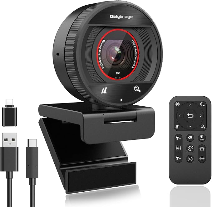 2K AI Webcam USB 3.0 with HDR 8X Digital Zoom & Microphone for PC | with Remote Control Plug and Play, Compatible with Zoom, Teams, Skype, Facetime, Meetings for Laptop Desktop Mac by Galyimage