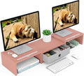 WESTREE Dual 3 Shelf Computer Riser with Drawer, Adjustable Length and Angle, Desktop 2 Monitor Stand Storage Organizer by WESTREE