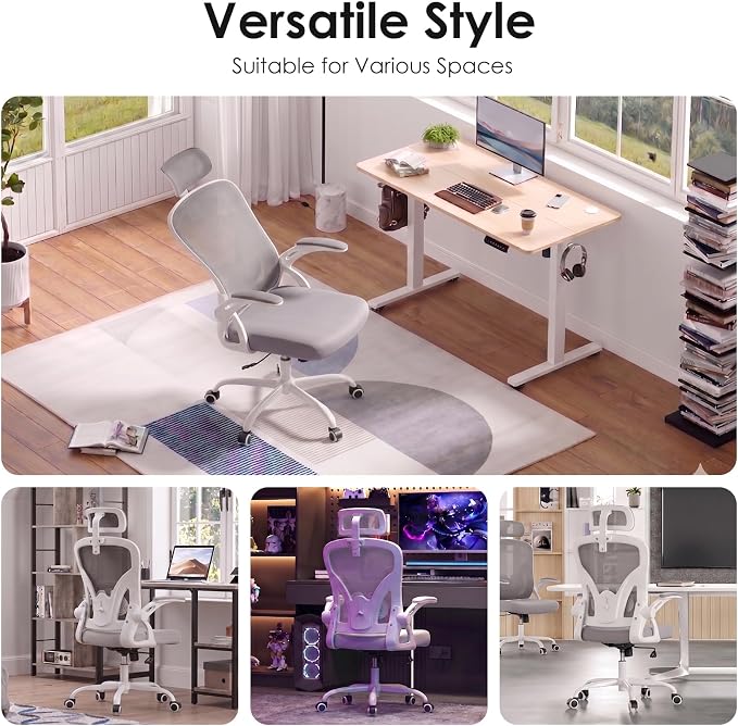 Farini Ergonomic Office Chairs with Headrest, Set of 4, White & Grey | High Back Swivel Computer Chair, Adjustable Armrests and Lumbar Support,Desk Chair for Home Office Bedroom - Image 8