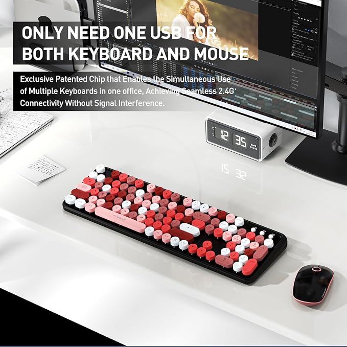 2.4GHz Wireless Keyboard and Mouse Set with Switch Button - Full-Size Keyboard - Compatible for Windows/Laptop/PC/Notebook/Smart TV and More - Black Colorful - Image 9