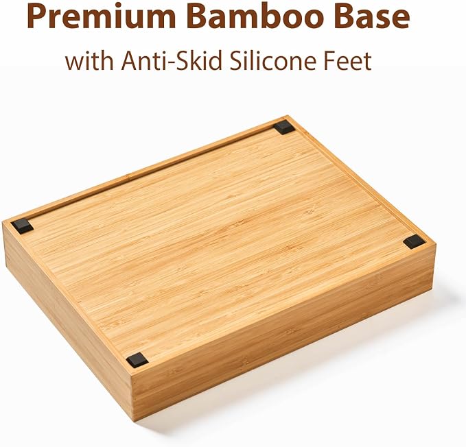 Bamboo Desk Drawer Organizer, Wood Junk Organizer Tray with Adjustable Dividers, Anti-Skip Storage Organization in Office Bathroom Drawer for Vanity, Makeup, 12" x 9" - Image 4