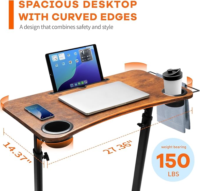 Treadmill Desk, Small Standing Desk for Walking Pad, 30-47 Inch Adjustable Height Walking Pad Stand for Treadmill, Portable Standing Table for Bike and Home Office Work - Brown - Image 3