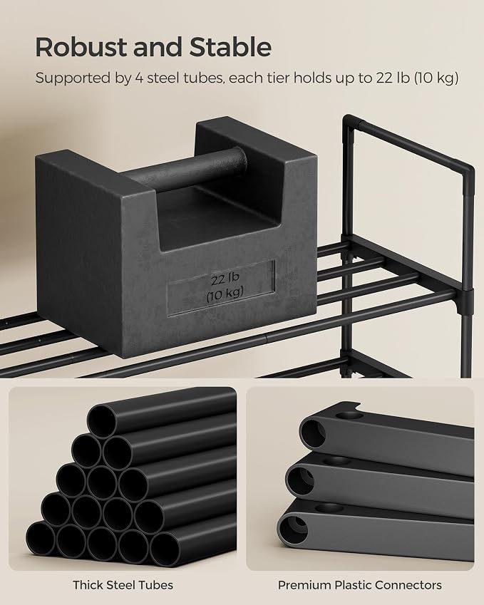 SONGMICS Shoe Rack, 4-Tier Shoe Organizer, Metal Storage Shelf | for Entryway, Upright or Upside Down, for 20-25 Pairs, Stackable, 11.8 x 36.2 x 29.1 Inches, Black ULSA14BK - Image 7