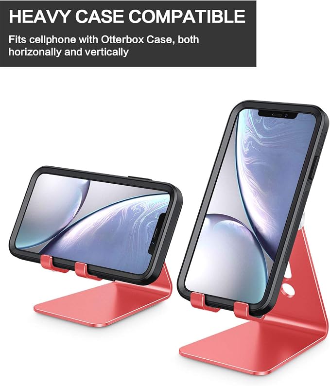 OMOTON C2 Adjustable Aluminum Cell Phone Stand with Charging Cutout, Red | Sturdy 3mm Aluminum, Charging Port, 270° Adjustable, Non-Slip Silicone Pads, Works with Thick Cases, for All Smartphones - Image 6