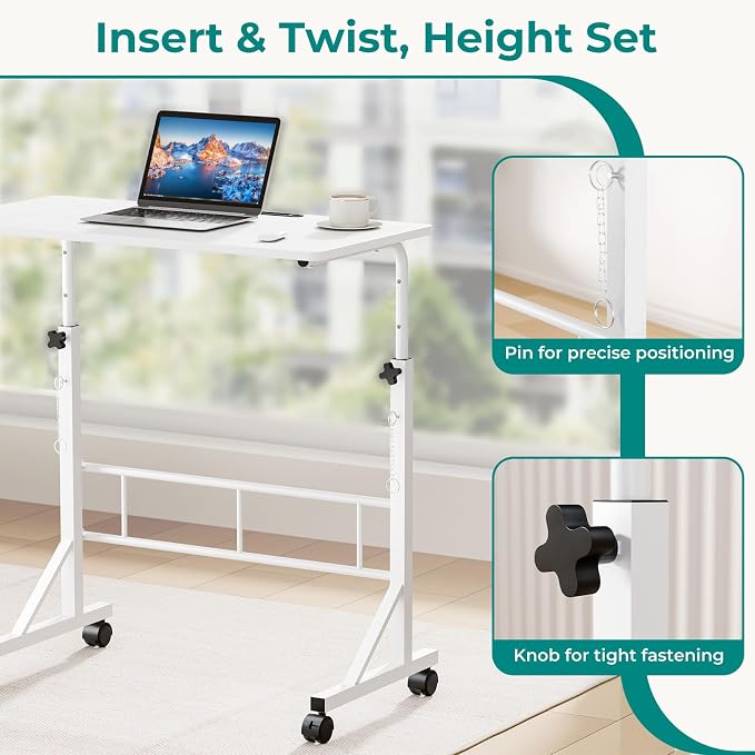 OLIXIS 31.5" Walking Pad Desk, Laptop Desk, Home Office | Lockable Wheels, Adjustable Height, Portable Rolling Design, Treadmill Use, Stand Up Style, White - Image 6