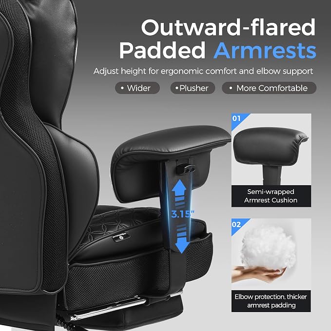 GTPLAYER Big and Tall Gaming Chair 400lbs Heavy Duty Office Chair with Footrest, High Back Pocket Spring Lumbar Support, Ergonomic Wide Comfy Seated Cushion for Lower Back Pain Relief, Earth-Black - Image 6