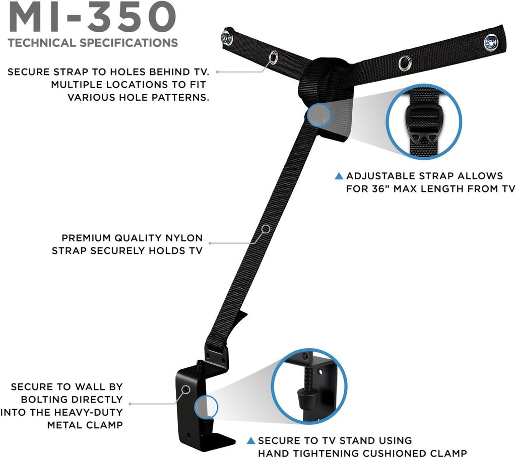 Mount It! TV Safety Straps For Child and Baby Proofing, Anti Tip Prevention and Earthquake Protection, Heavy Duty Metal Connectors, Secures to TV Stand and Walls, Black - Image 5