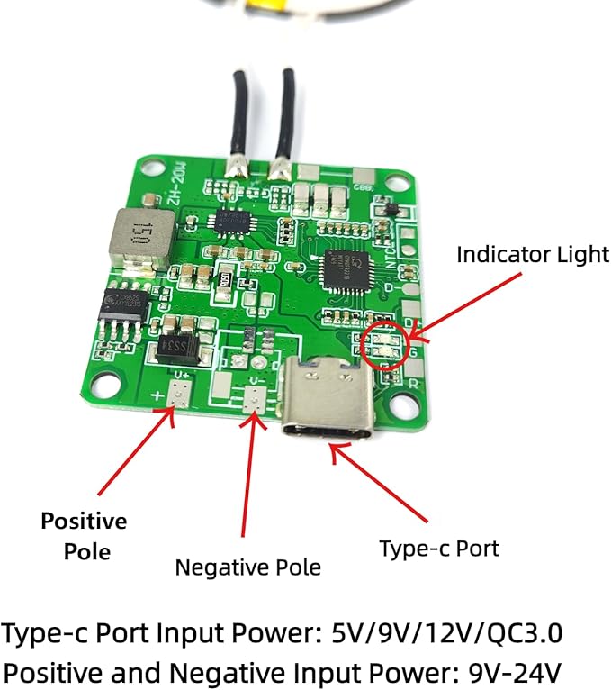 2Pcs 20W Max QI Wireless Charger PCBA Module Coil, DIY Fast Charging Circuit Board with Type-C Port, Overheating Protection for Car and Furniture Mods (with Wire) - Image 3