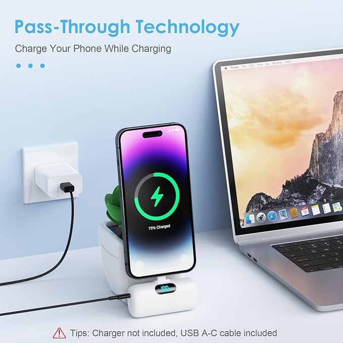 Mini Portable Charger USB C Power Bank,5500mAh PD Fast Charging Battery Pack Built-in USB-C Connector Travel Essential for iPhone17/17Pro/17Pro Max/Air/16 Plus/16Pro Max/15 Series,Android White - Image 6