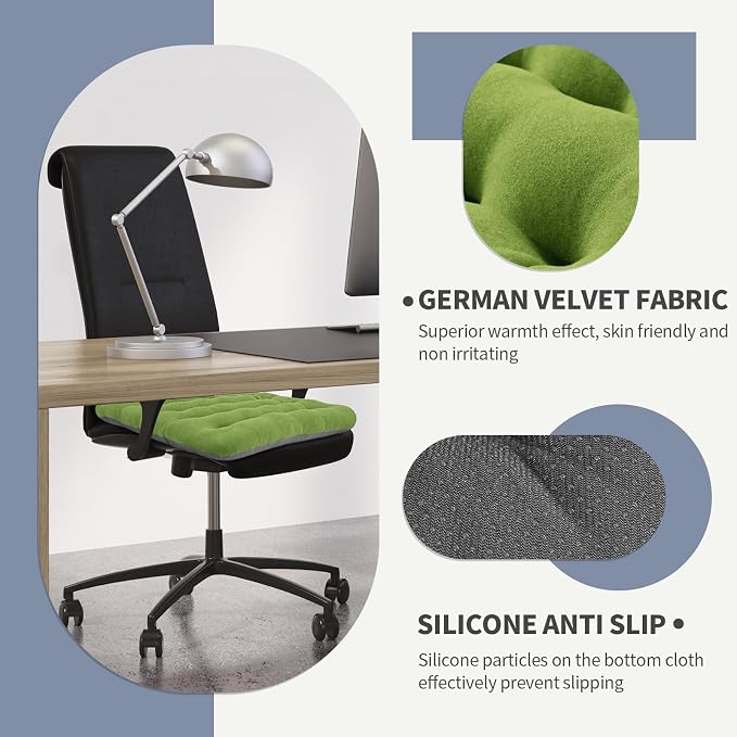 BUYUE Good Support Office Chair Cushion Padded, Soft Velvet Comfortable Non-Slip Seat Cushion for Computer Desk Kitchen Chair (1 Count, Green) - Image 5