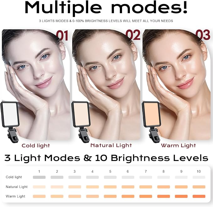 Rechargeable Soft Selfie Light for Phone, Camera, Laptop, 4-14H Battery Portable LED Light for Pictures, Phone Light Clip for Selfie, Vlog, TikTok, Makeup, Video Conference Black | 4-14H Battery Portable LED Light for Pictures, Phone Light Clip for Sel... - Image 2
