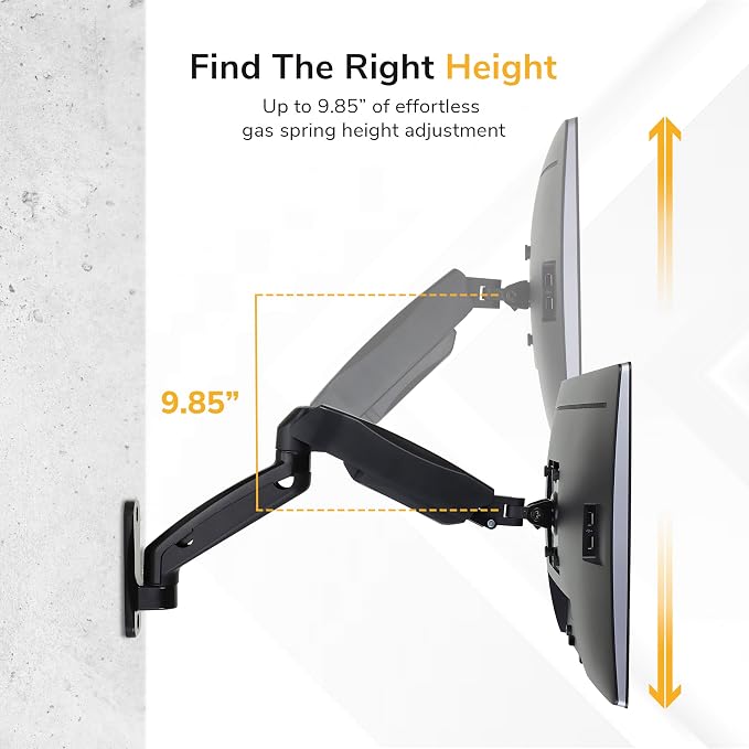 Mount-It! Monitor Wall Mount Arm, Full-Motion Gas Spring, Fits 13–32″ Screens up to 14.3 lbs, VESA 75x75 & 100x100, Tilt Swivel Rotate, Single-Stud Wall Mounted Computer Monitor Arm, RV Compatible - Image 5