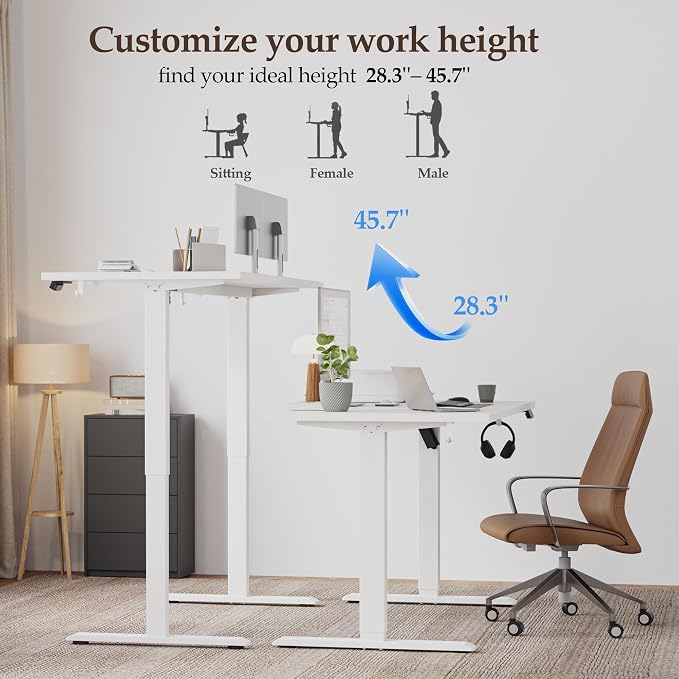 Klicelor 40 Inch Electric Standing Desk, Height Adjustable Office Desk, Sit Stand Up Computer Desk with Memory Preset, Two-Piece Desktop, White - Image 6