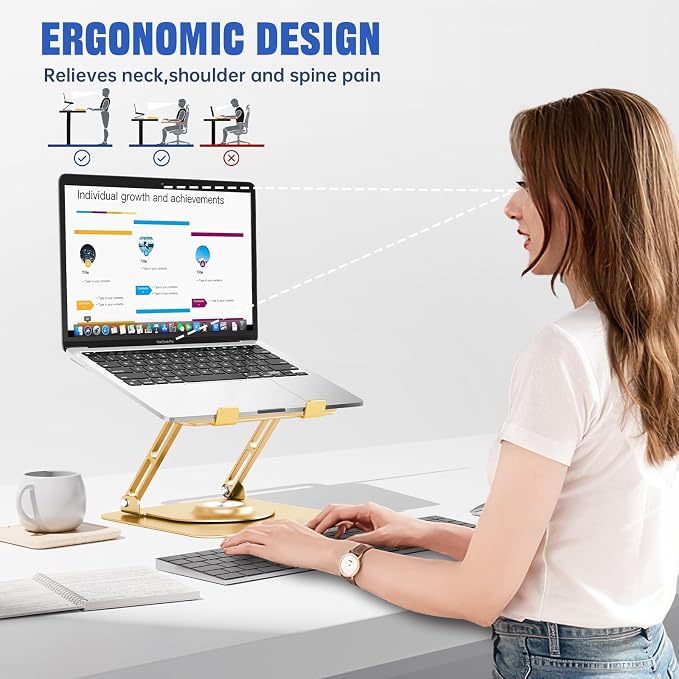 Laptop Stand for desk(360°Rotating),Aluminum laptop Riser for 10-16"Laptops | Adjustable Multi-Angle Ergonomic Laptop Stand, Foldable Portable for Home Office, Fits MacBook Air Pro Dell HP Laptops - Image 6