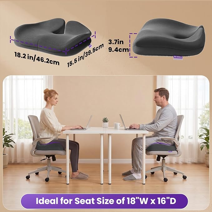 ZZ-WELL Seat Cushions for Office Chairs, Patented Pressure Relief Coccyx Cushion for Tailbone Pain, Memory Foam Butt Pillows for Wheelchair Car Sitting, Carrying Handle, Non-Slip (Grey, Large) - Image 6