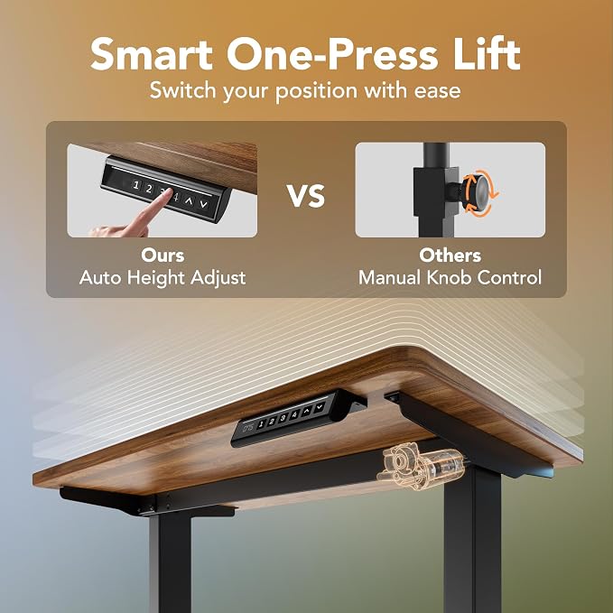 HUANUO 40x24 Inch Electric Standing Desk, Height Adjustable, Black Walnut | 176 Lbs Capacity, Smooth Home Office Desk, 4 Memory Presets & Headphone Hooks, 28.3–46.5 Inch Height Range, Easy to assemble - Image 7