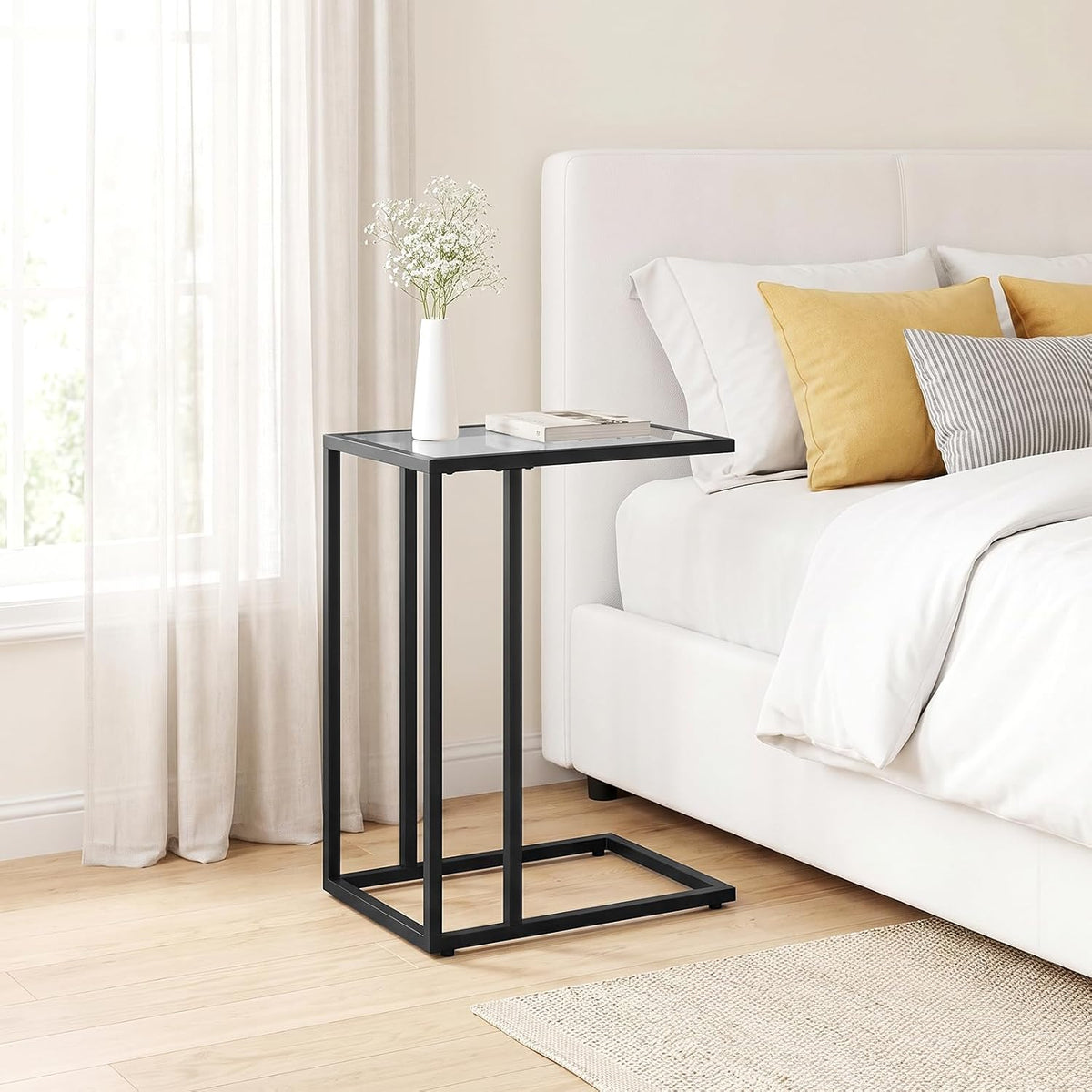 HOOBRO C Shaped End Table, Glass Side Table with Metal Frame - Image 2