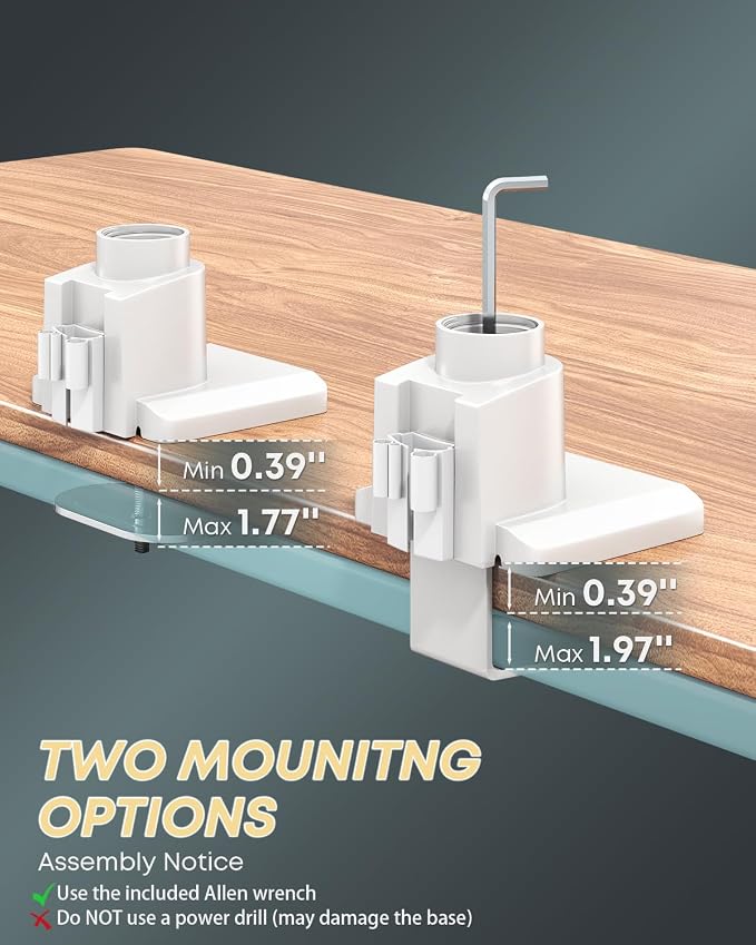 Dual Ultrawide Monitor Mount for 24-57'' Screens, Max Load 59.4 lbs per Arm | Vertically Stacked, Heavy Duty, Aluminum, Fully Adjustable, Topside Clamp/Grommet Mounting, VESA 75/100 mm, White - Image 6