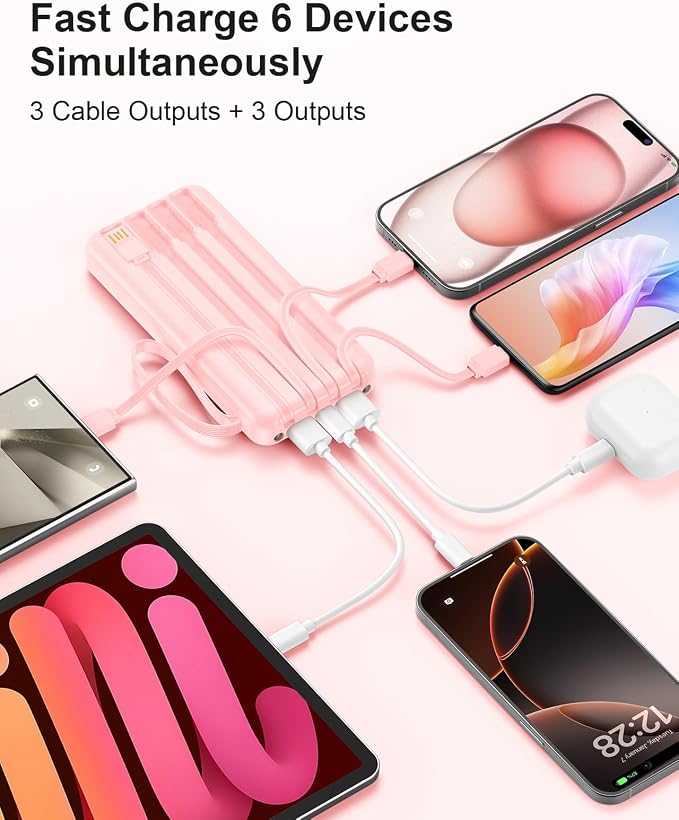 Portable Charger with Built in Cables, Slim 10000mAh Fast Charging 22.5W Power Bank USB C LED Display Battery Pack 6 Outputs & 2 Inputs for iPhone Samsung Pixel LG Moto iPad - Image 5